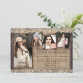 Rustic Country Wood Lace GRADUATE 5 Photos Invitation (Standing Front)