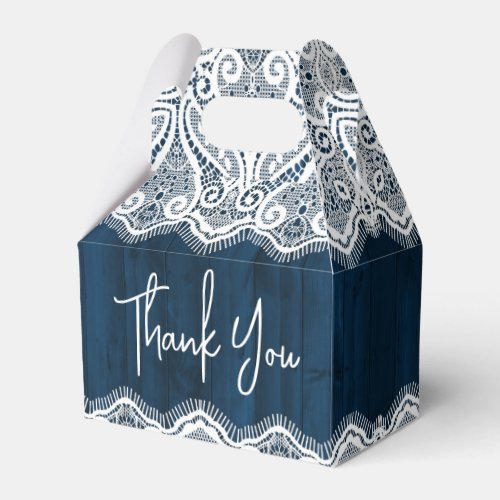 Rustic Country Wood Lace Navy Blue Wedding Favor Boxes