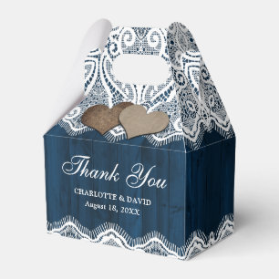 Rustic Country Wood Lace Navy Blue Wedding Favor Boxes