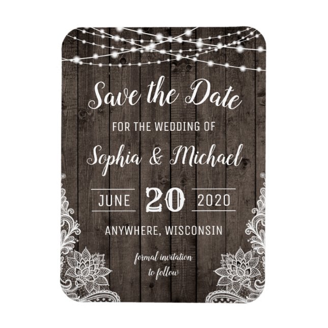 Rustic Country Wood Lace Save the Dates Magnet (Vertical)