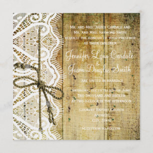 Rustic Country Wood Lace Square Wedding Invitation