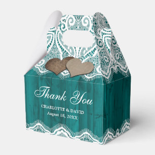 Rustic Country Wood Lace Teal Wedding Favor Boxes