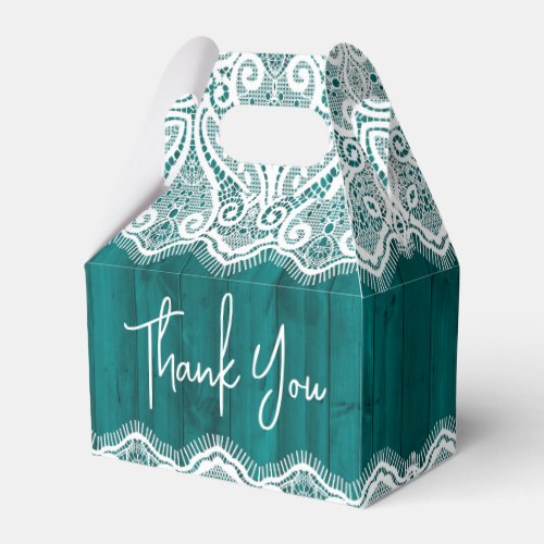 Rustic Country Wood Lace Teal Wedding Favor Boxes