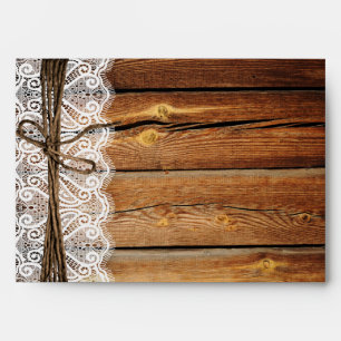 Rustic Country Wood Lace Twine Wedding Envelopes