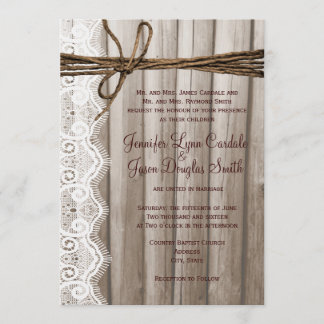 Rustic Country Wood Lace Twine Wedding Invitations