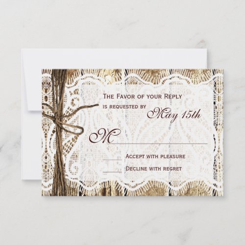 Rustic Country Wood Lace Wedding RSVP Cards