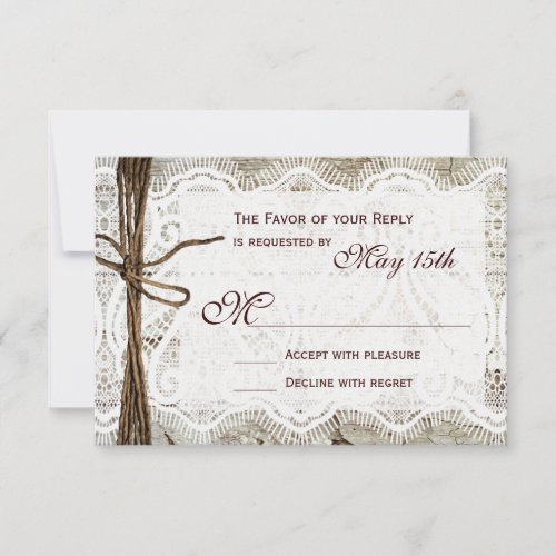 Rustic Country Wood Lace Wedding RSVP Cards