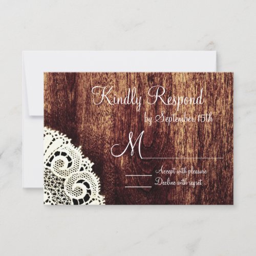 Rustic Country Wood Lace Wedding RSVP Cards
