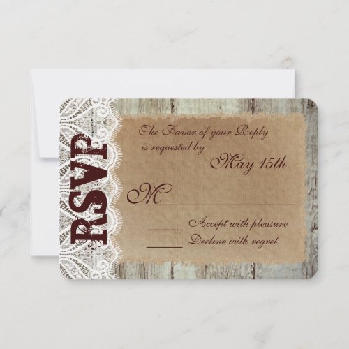 Rustic Country Wood Lace Wedding RSVP Cards