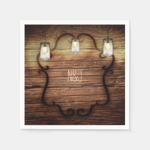 Rustic Country Wood & Lighted Mason Jars Wedding Napkins