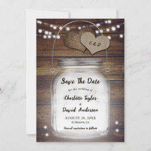 Rustic Country Wood Lights Mason Jar Wedding Save The Date