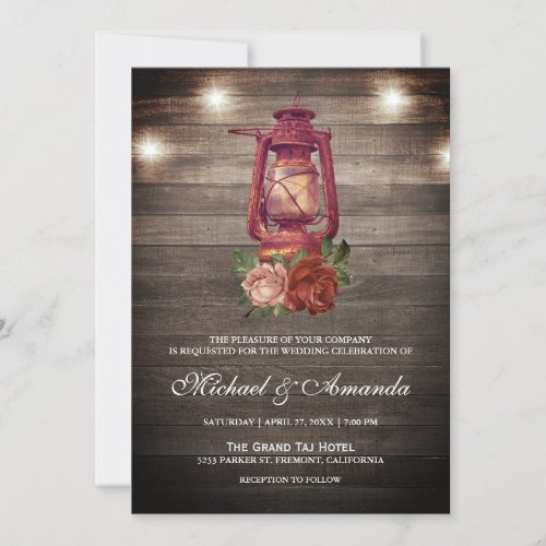 Rustic Country Wood Lights Oil Lantern Wedding Invitation