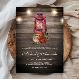 Rustic Country Wood Lights Oil Lantern Wedding Invitation