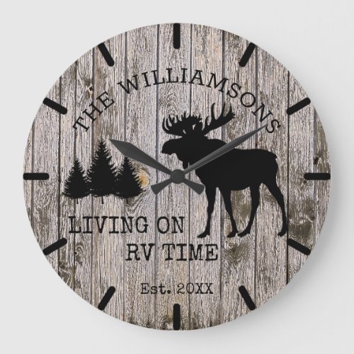 Rustic Country Wood Living on RV Time Moose Clock