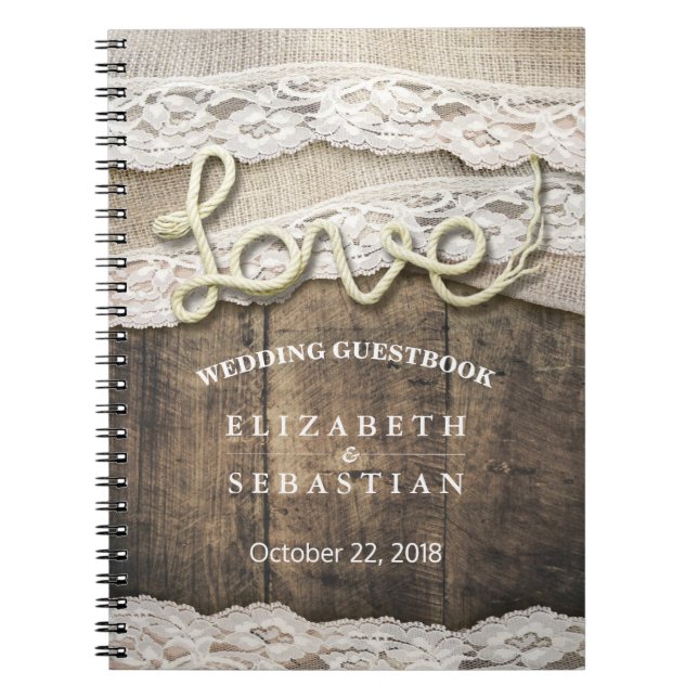 Rustic Country Wood Love Rope Wedding Guestbook Notebook (Front)