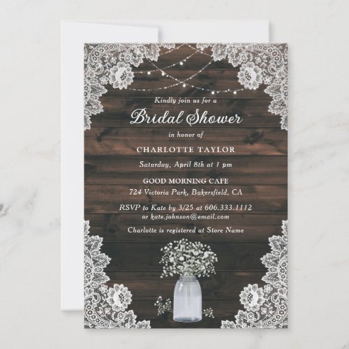 Rustic Country Wood Mason Jar Bridal Shower Invitation
