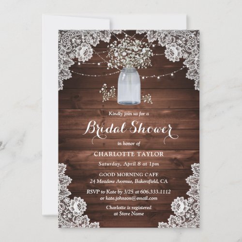 Rustic Country Wood Mason Jar Floral Bridal Shower Invitation