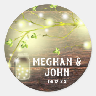 Rustic Country Wood Mason Jar String Lights Tree Classic Round Sticker
