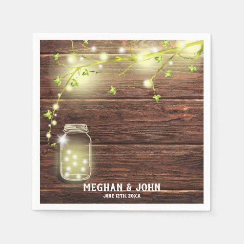 Rustic Country Wood Mason Jar String Lights Tree Napkins