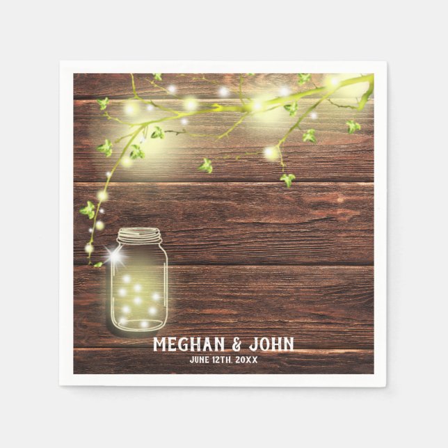 Rustic Country Wood Mason Jar String Lights Tree Napkins (Front)
