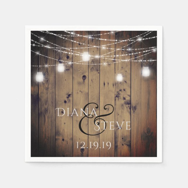 Rustic Country Wood Mason Jar Wedding Napkins (Front)