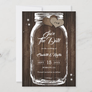 Rustic Country Wood Mason Jar Wedding Save The Date