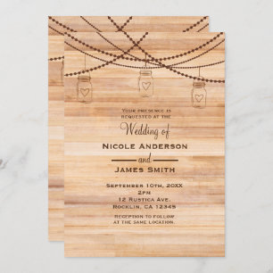 Rustic Country Wood & Mason Jars Barn Wedding Invitation