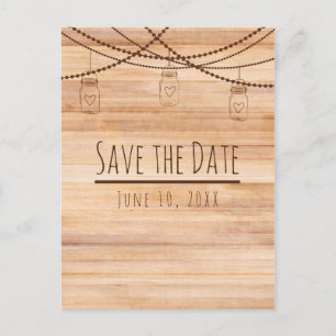 Rustic Country Wood & Mason Jars Save the Date Announcement Postcard
