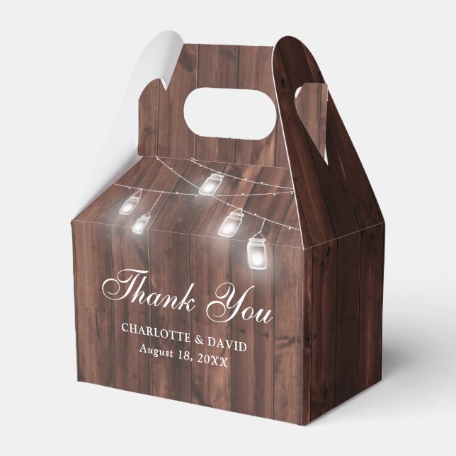 Rustic Country Wood Mason Jars Wedding Thank You Favor Boxes (Front Side)