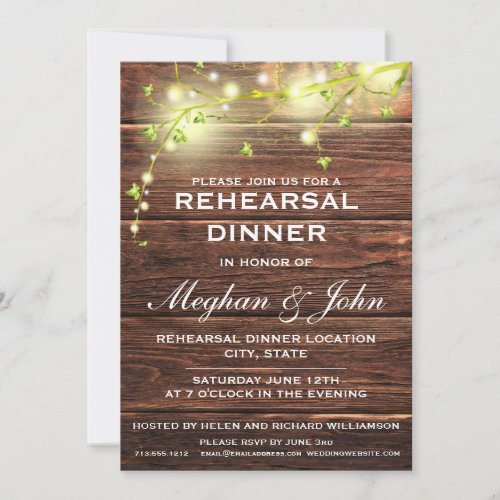 Rustic Country Wood Mason Lights Rehearsal Dinner Invitation