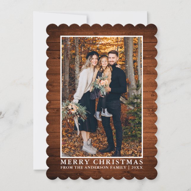 Rustic Country Wood Merry Christmas Photo Holiday Card (Front)