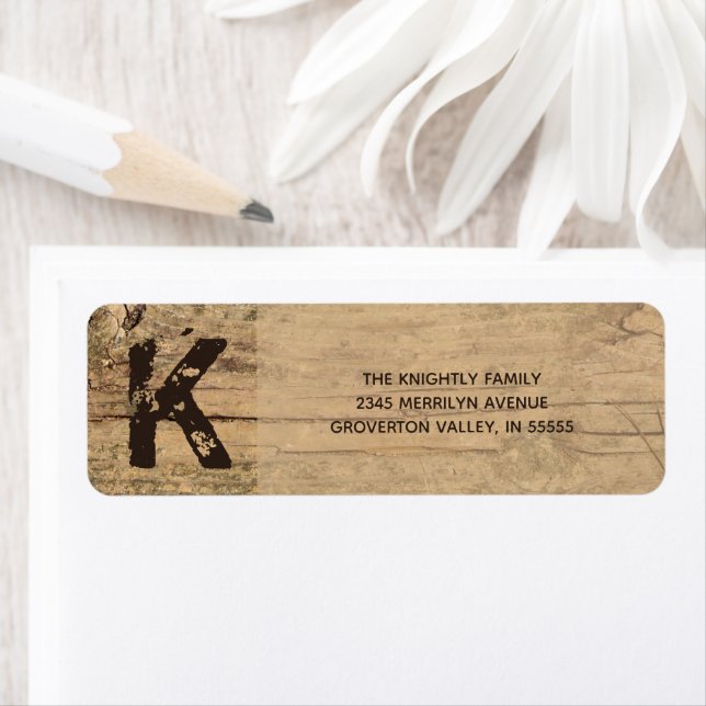 Rustic Country Wood Monogram Return Address Label (Insitu)