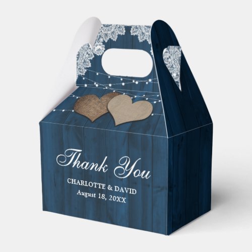 Rustic Country Wood Navy Blue Wedding Thank You Favor Boxes