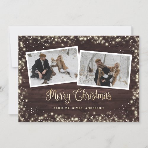 Rustic Country Wood Newlyweds Photo Christmas Holiday Card