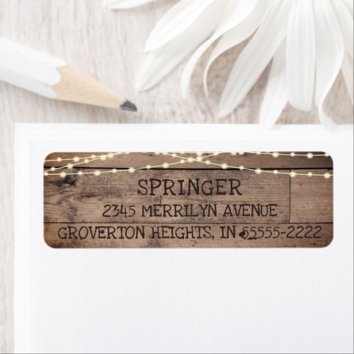 Rustic Country Wood Plank String Lights Label