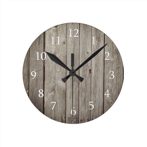 Rustic Country Wood Planks Round Clock