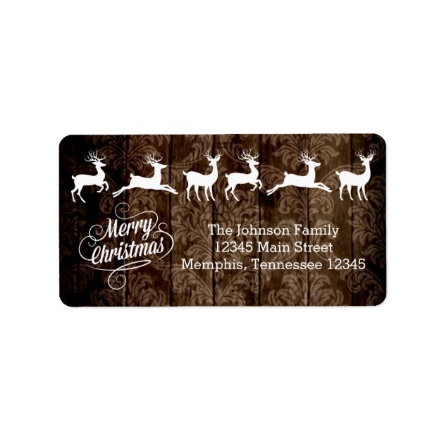 Rustic Country Wood Reindeer Merry Christmas Label