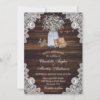 Rustic Country Wood Ring Box Baby's Breath Wedding Invitation