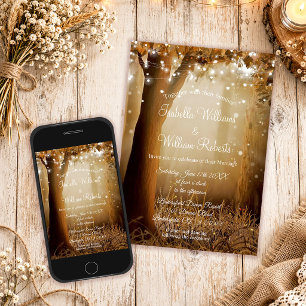 Rustic Country Wood String Lights Barn Wedding Invitation