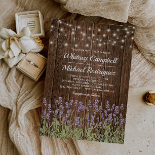 Rustic Country Wood String Lights Floral Wedding Invitation