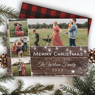 Rustic Country Wood String Lights Mason Jars Holiday Card