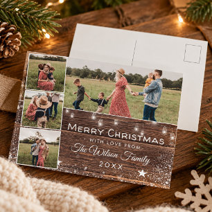 Rustic Country Wood String Lights Mason Jars Holiday Postcard