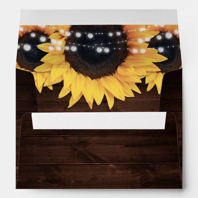 Rustic Country Wood String Lights Sunflowers Envelope (Back (Bottom))