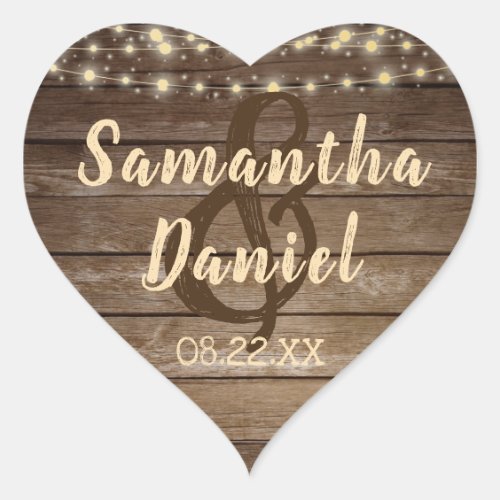 Rustic Country Wood  String Lights Wedding Heart Sticker