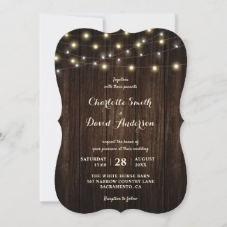 Rustic Country Wood String Lights Wedding Invitation