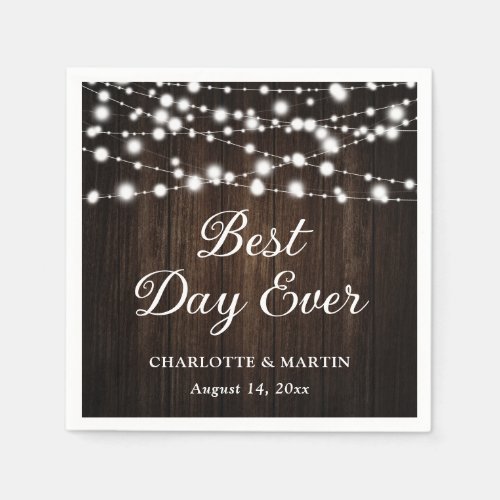 Rustic Country Wood String Lights Wedding Napkins