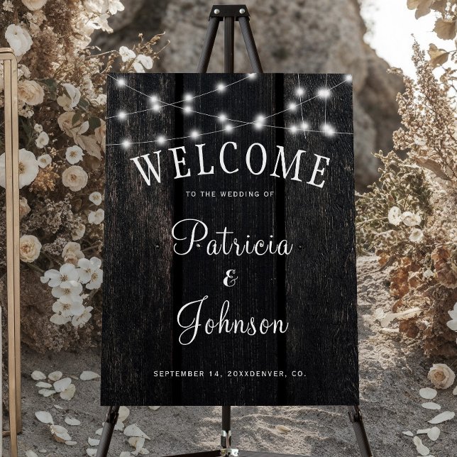 Rustic country wood string lights welcome wedding foam board (Creator Uploaded)