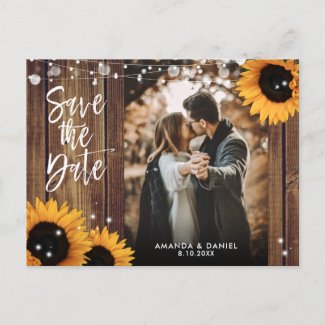 Rustic Country Wood Sunflower Photo Save The Date