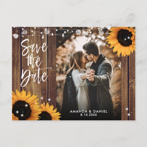 Rustic Country Wood Sunflower Photo Save The Date Announcement Postcard