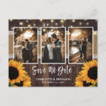 Rustic Country Wood Sunflower Photo Save The Date Announcement Postcard at Zazzle